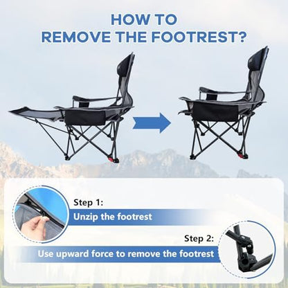 Reclining Camping Chair 4 Position with Foot Rest Comfortable for Adults 265Ibs Folding Lounger Mesh Beach Chair with Cooler Bag and Cup Holder for Outdoor Patio