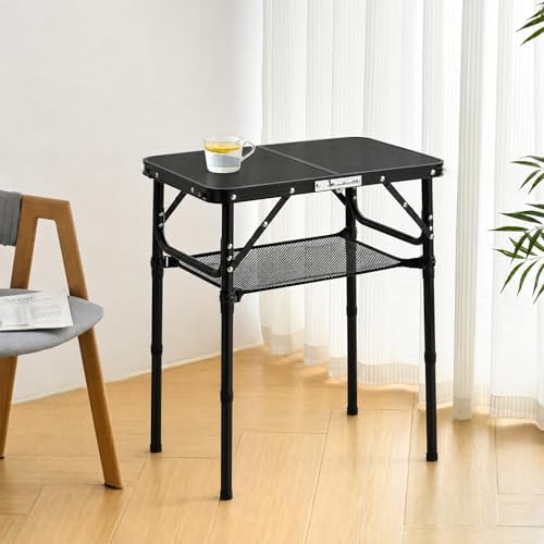 Folding Table Small, 24"Lx 16"W Aluminum Camp Table with Adjustable Height