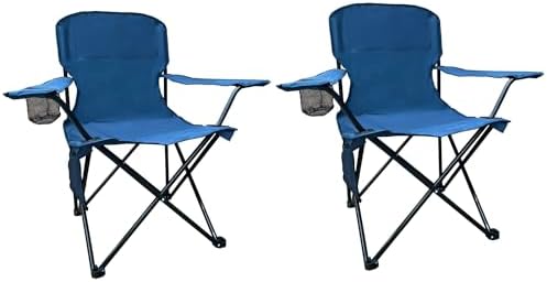 2PCS Folding Camping Collapsible Chairs Heavy Duty Lawn Chair with Cooler Bag, Storage Pocket, Waterproof Bag Outdoor Arm Chair, Supports 225LBS, Cyan