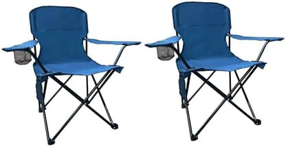 2PCS Folding Camping Collapsible Chairs Heavy Duty Lawn Chair with Cooler Bag, Storage Pocket, Waterproof Bag Outdoor Arm Chair, Supports 225LBS, Cyan