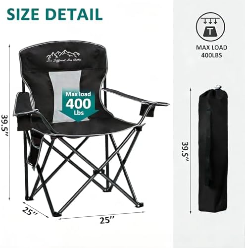 Camping Chairs Outdoor Portable Folding Chair with Mesh Back, Black
