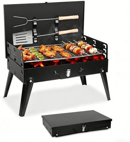 Portable Charcoal Grill for Outdoor Cooking–Foldable BBQ Grill with Adjustable Height, Removable Ash Catcher & Compact Storage Bag, Ideal for Camping, Picnics, Backyard Grilling, 16.7x10x17.7in