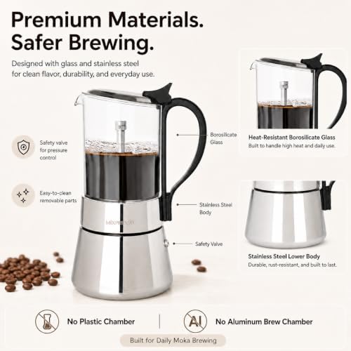 Mixpresso 9 Cup Greca Moka Pot, Glass Stovetop Espresso Maker