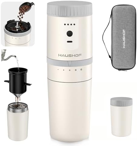 HAUSHOF Portable Coffee Maker for Travel, Rechargeable Electric Grinder