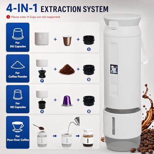4-in-1 Portable Espresso Coffee Maker,Travel Mini Coffee Machine Camping RV