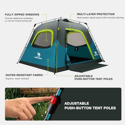 CAMEL CROWN 4/6 Person Instant Cabin Tent, Pop Up Windproof Tents for Camping, 60-Second Setup Family Tent with Carry Bag for Outdoor Hiking