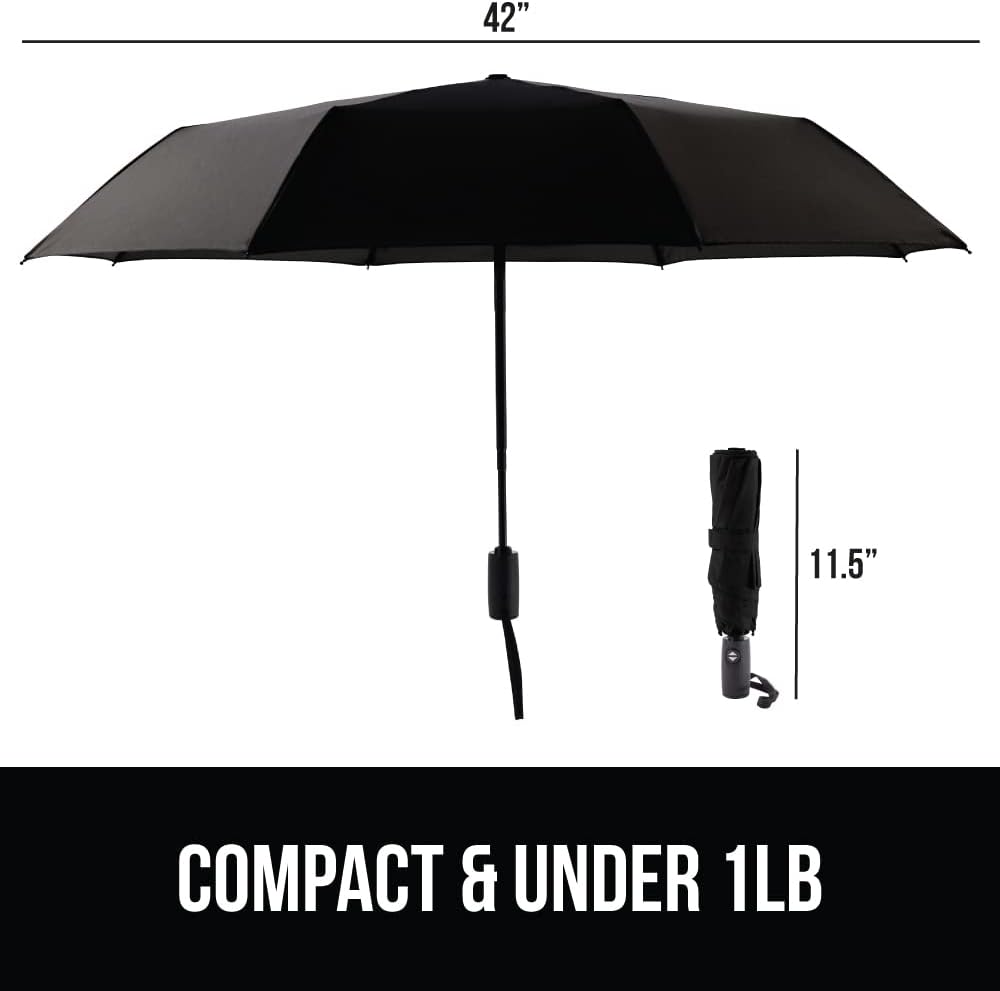 GORILLA GRIP Strong Stick Umbrella for Rain, Compact Travel One-Click Automatic Open Close, Lightweight Portable US Designed Reinforced Fiberglass Ribs, Wind Resistant Easy Collapse Black Navy 2 Pack