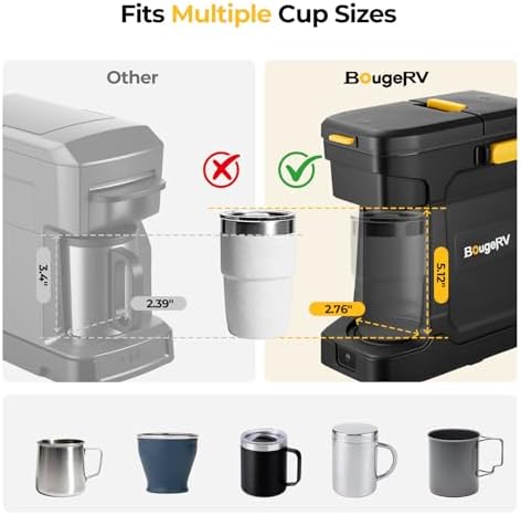 BougeRV 144Wh Portable Coffee Maker Compatible with K Cup & Ground Coffee