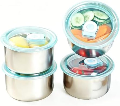 Stainless Steel Food Storage Containers Set of 4 Leak proof Metal Storage BinsMulti-Use for Snacks,Fruits Stackable&Portable for Kitchen Fridge&Outdoor Camping,Storage Containers,Snack Containers