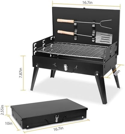 KOCASO Portable Charcoal Grill, Foldable BBQ Suitcase Grill Shelf for Outdoor Camping Picnics Garden Grilling – 16.7x10x17.7 in