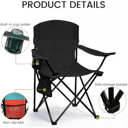 Camping Chair 2 Pack Portable Folding Chair, Supports 300lbs, Black