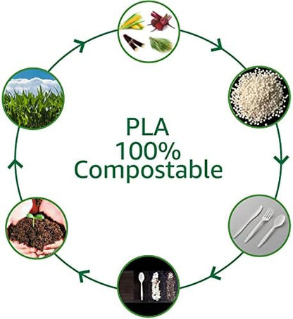 100% Compostable No Plastic Utensils - Heavy Duty Eco-Friendly Flatware for Lounge, Party, Wedding, BBQ, Picnic, Camping [Utensils Set, 360 Count]
