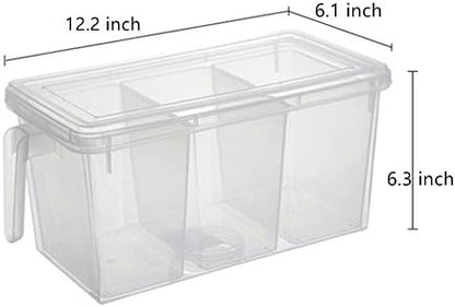 2 Pack Plastic Divided Veggie Storage Containers with Lids and Handles for Fridge Storage Organizer Boxes for Refrigerator Produce Beans Fruits Organzation