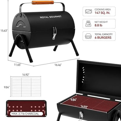 Royal Gourmet CC1015W Portable Charcoal Grill, Wooden Handle, for Camping