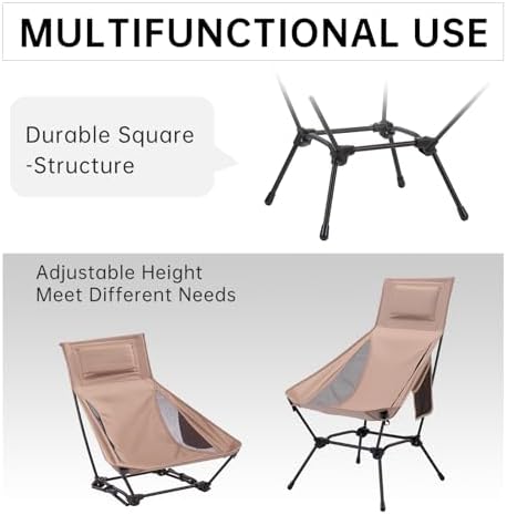High Back Camping Chair with Pillow, 2-in-1 Height Adjustable, Heavy Duty