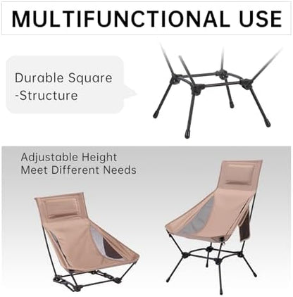 High Back Camping Chair with Pillow, 2-in-1 Height Adjustable, Heavy Duty