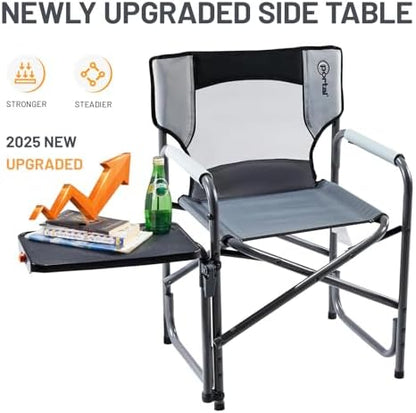 Portal Director Camping Chair with 2-Way Rotating Side Table, 300 lb, Gray
