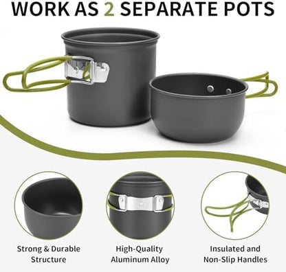 aiGear 8pcs Camping Cooking Set for 1-2 People with Pot Cutlery Stove Stand