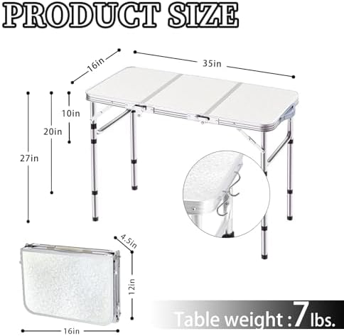 Yriuat Folding Camping Table 3ft Portable Picnic Table, 35" x 16"