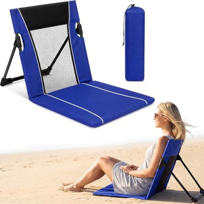 1pack Foldable Floor Chair with Back Support Folding Beach Chair, Blue