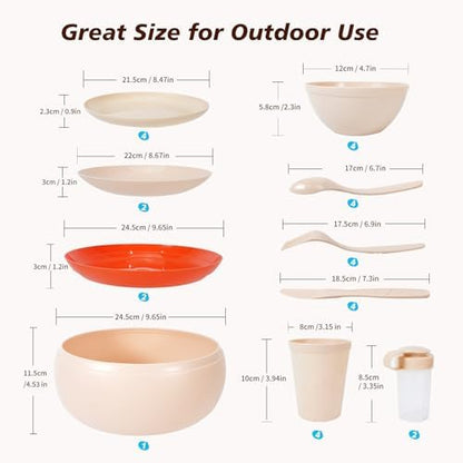 Camping Dishes Picnic Set, 31 Pcs Plastic Dinnerware Dishes Sets for 4