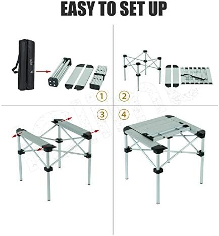 iClimb Lightweight Stable Alu. Folding Square Table Roll Up Top (Silver, S)