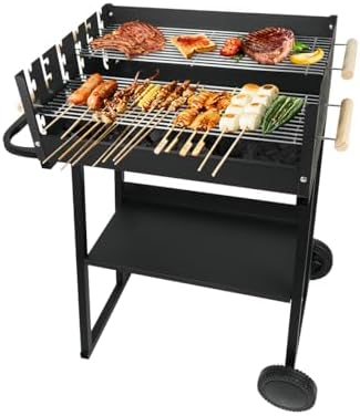 Portable Charcoal Grill, Skewer Charcoal Grill with wheels for Outdoor Cooking Camping Garden