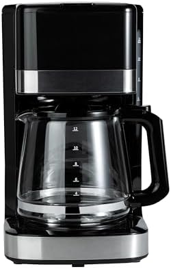 Amazon Basics 12 Cup Drip Coffee Maker with Glass Carafe (1.9 Qt), Auto Shut-off, Auto Pause, Removable Filter Basket, Black & Silver