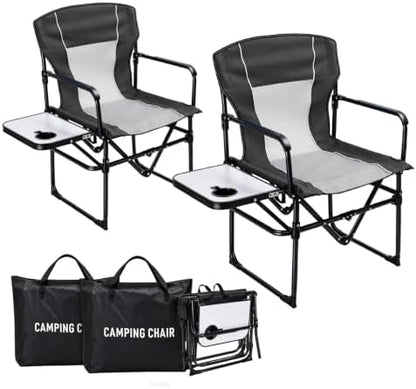 2 Pack Camping Chairs with Side Table & Cup Holder 400 lbs