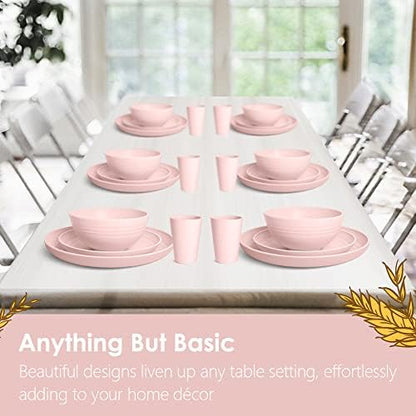 Teivio 32-Piece Plates and Bowls Sets for 8, Pink Kitchen Dinnerware Sets
