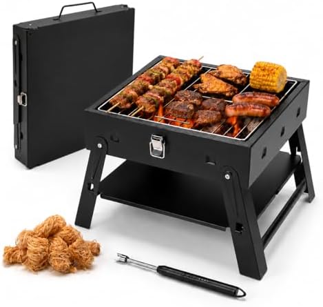 Small Portable BBQ Charcoal Grill: Mini Foldable Table Top Barbecue Grills