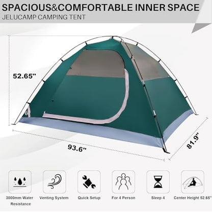 JELUCAMP 1/2/4/6 Person Dome Tents for Camping Lightweight Backpacking Tent