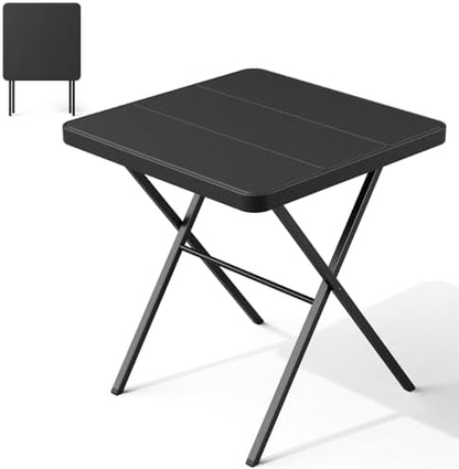 27'' Square Folding Table, Foldable Table No Assembly 400lbs Weight Capacity, Heavy Duty Portable Picnic Card Table for Camping, Patio, Dining, Indoor, Outdoor(Black)