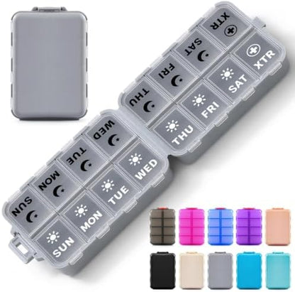 Foldable Portable 7 Day Pill Organizer 2 Times a Day, AM PM Weekly Pill Box