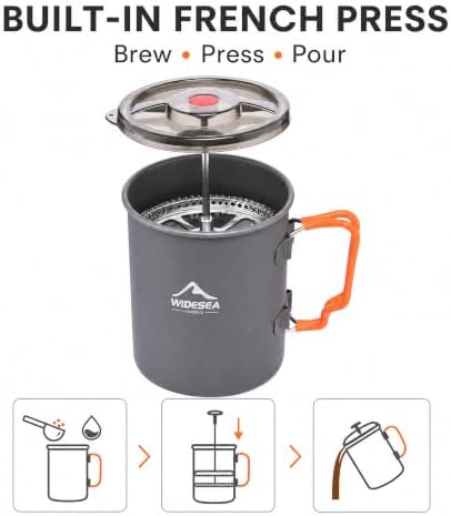 widesea Camping Coffee Pot 750ML, French Press Coffee Maker,Lightweight Backpacking Pot with Collapsible Handle For Camping,Hiking,Fire Cooking