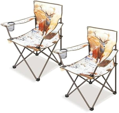 Northroad 2Pack Folding Camping Chairs Portable Animal Print Collapsible Hunting Chair for Outdoor Travel, Patio, Beach, Fishing - Deer