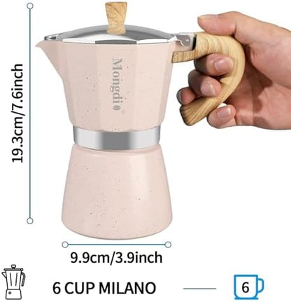 Mongdio Stovetop Espresso Maker Moka Pot, Cuban Coffee Maker Stove top coffee maker Moka Italian Espresso Greca Coffee Maker Brewer Percolator, 6 Espresso Cups, 10 oz - Pink