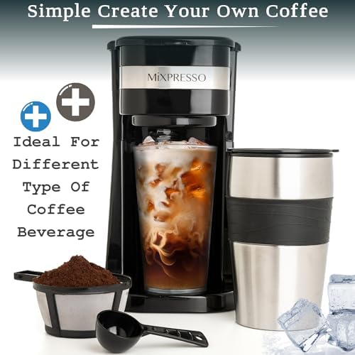 Mixpresso Single Serve & Single Cup Coffee Maker with 14oz Travel Mug Black