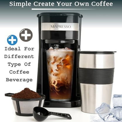 Mixpresso Single Serve & Single Cup Coffee Maker with 14oz Travel Mug Black