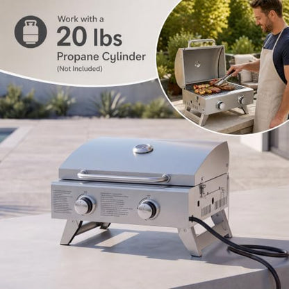 GIANTEX Portable Tabletop Propane Gas Grill with 2 Burners, 20,000 BTU