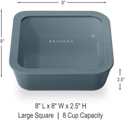 Glass Food Storage Container with Lid, 8-Cup Large Square | Microwave-Safe Airtight Lid, Oven-Safe Ceramic-Coated Glass | Zero Plastic, No PFAS/PFOA/BPA, Reusable [Dusk]