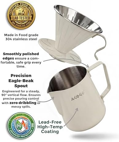 AGOGO Stainless Pour Over Coffee Maker Set, 50 Paper Filters, 30oz, Cream