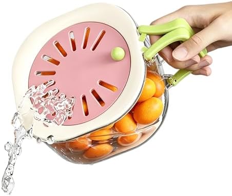 Berry Washing Bowl, Colander Strainer Fridge Organizer Storage Container with Switchable Lid, Fruit Veggie Wash Basket and Draining Bowl, Multifunctional Produce Washer for Kitchen Fridge