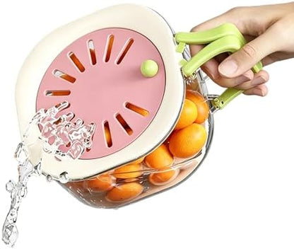 Berry Washing Bowl, Colander Strainer Fridge Organizer Storage Container with Switchable Lid, Fruit Veggie Wash Basket and Draining Bowl, Multifunctional Produce Washer for Kitchen Fridge