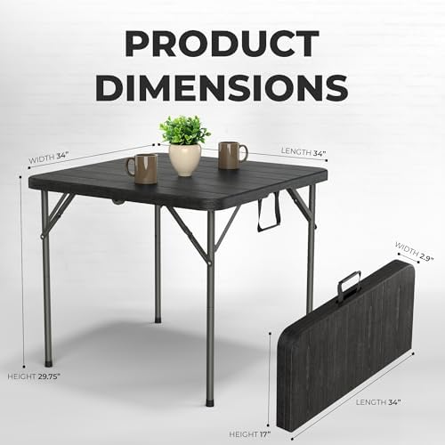 Our Modern Space 34" Square Foldable Table with Built in Handle & Detachable Steel Legs | Heavy Duty Portable | Perfect for Party, Dining, Events, Picnic Indoor, Outdoor, Camping, Temporary