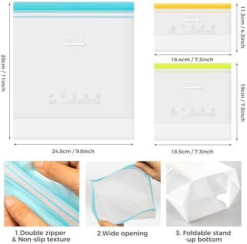 SPLF 24 Pack Reusable Food Storage Bags Dishwasher Microwave Safe