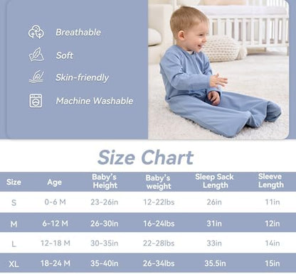 Baby Sleep Sack 6-12 Months, Long Sleeve Baby Wearable Blanket 0.5 Tog with Mittens, 2-Way Zipper Newborn Cotton Sleeping Sack for Boy and Girl Blue Whale 2 Pack (Medium)