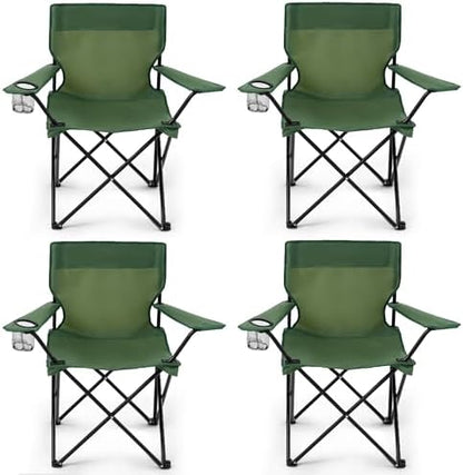 4 Pack Folding Camping Chairs for Adults, Foldable Portable Beach Chairs with Carry Bag & Cup Holder, Compact Design for Camping, Beach, Picnics, and Fishing Supports 300LBS（Green）