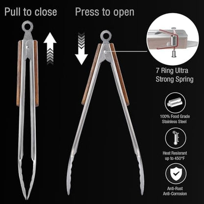 16" & 12" Heavy Duty Stainless Steel Grill Tongs, 2-Pack