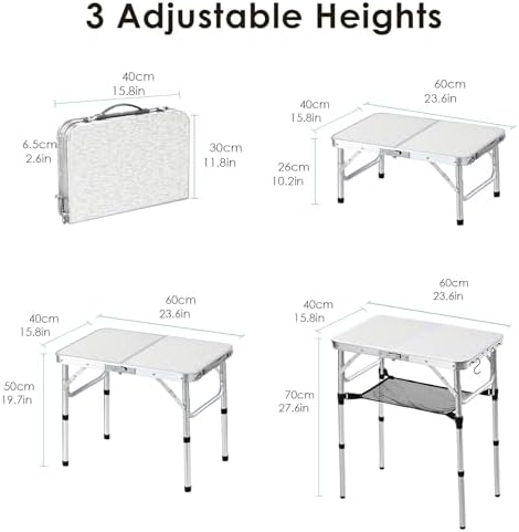Small Folding Camping Table, 2ft Portable Table Adjustable Height